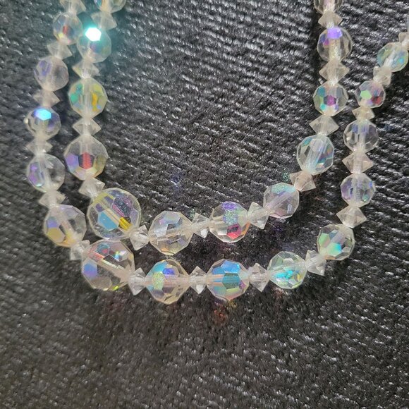 Vintage Aurora Borealis Crystal Beaded Double-Strand Necklace With Silver-Tone C - Picture 5 of 8